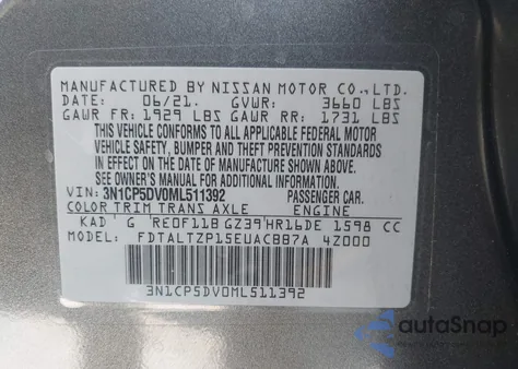 2021 Nissan Kicks Sr Xtronic Cvt z USA, uszkodzony, nr VIN 3N1CP5DV0ML511392